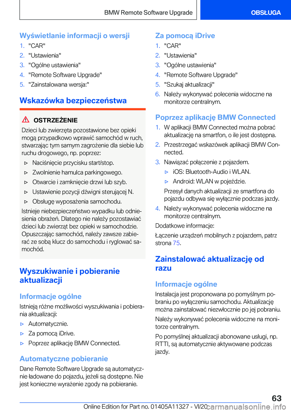 BMW 5 SERIES 2021  Instrukcja obsługi (in Polish) �W�y�w�i�e�t�l�a�n�i�e��i�n�f�o�r�m�a�c�j�i��o��w�e�r�s�j�i�1�.��C�A�R��2�.��U�s�t�a�w�i�e�n�i�a��3�.��O�g�