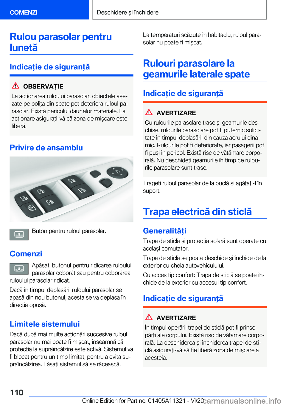 BMW 5 SERIES 2021  Ghiduri De Utilizare (in Romanian) �R�u�l�o�u��p�a�r�a�s�o�l�a�r��p�e�n�t�r�u�l�u�n�e�t�