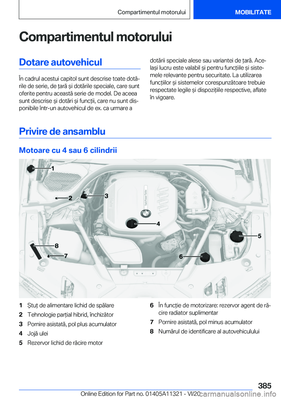 BMW 5 SERIES 2021  Ghiduri De Utilizare (in Romanian) �C�o�m�p�a�r�t�i�m�e�n�t�u�l��m�o�t�o�r�u�l�u�i�D�o�t�a�r�e��a�u�t�o�v�e�h�i�c�u�l
�
