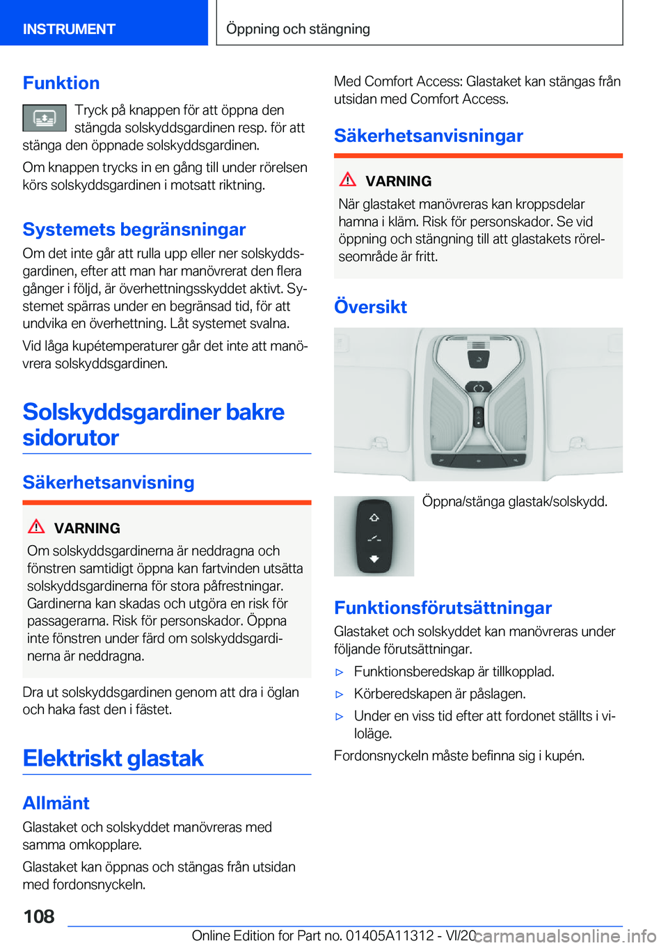 BMW 5 SERIES 2021  InstruktionsbÖcker (in Swedish) �F�u�n�k�t�i�o�n�T�r�y�c�k��p�å��k�n�a�p�p�e�n��f�