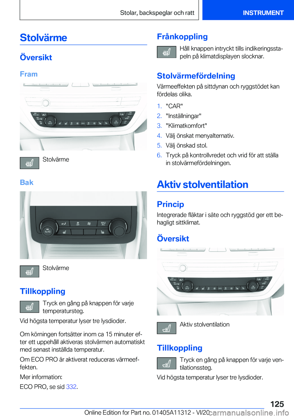 BMW 5 SERIES 2021  InstruktionsbÖcker (in Swedish) �S�t�o�l�v�ä�r�m�e
�