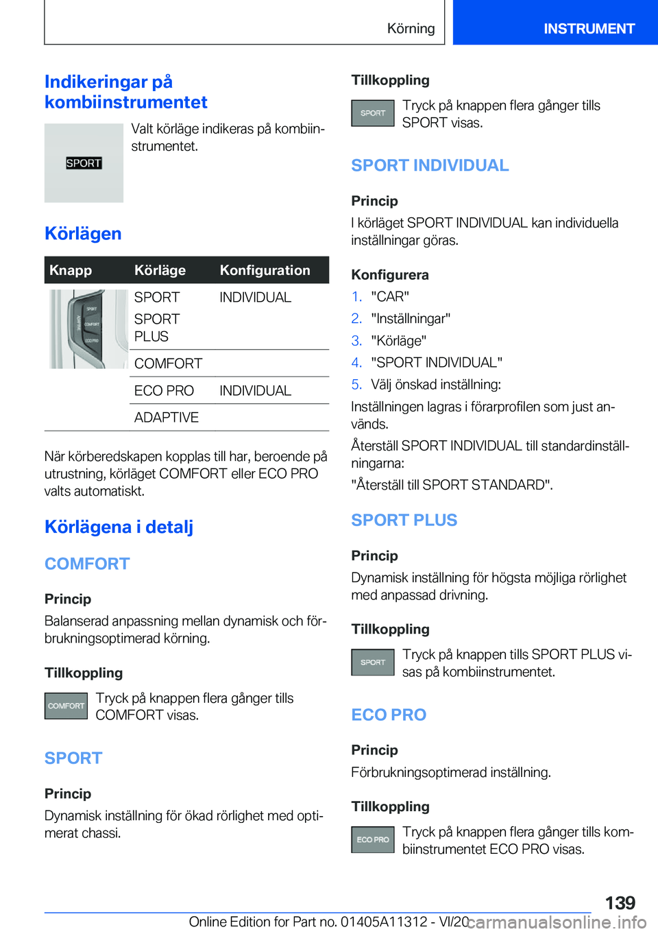 BMW 5 SERIES 2021  InstruktionsbÖcker (in Swedish) �I�n�d�i�k�e�r�i�n�g�a�r��p�å
�k�o�m�b�i�i�n�s�t�r�u�m�e�n�t�e�t
�V�a�l�t��k�