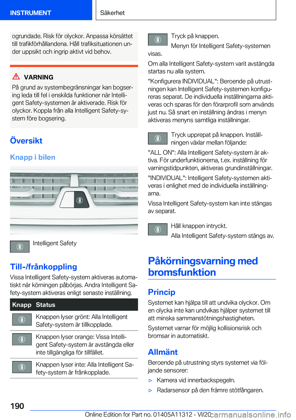BMW 5 SERIES 2021  InstruktionsbÖcker (in Swedish) �o�g�r�u�n�d�a�d�e�.��R�i�s�k��f�
