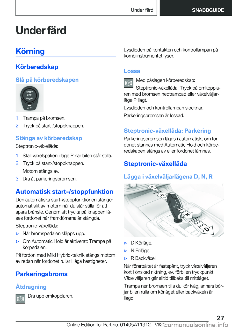 BMW 5 SERIES 2021  InstruktionsbÖcker (in Swedish) �U�n�d�e�r��f�ä�r�d�K�