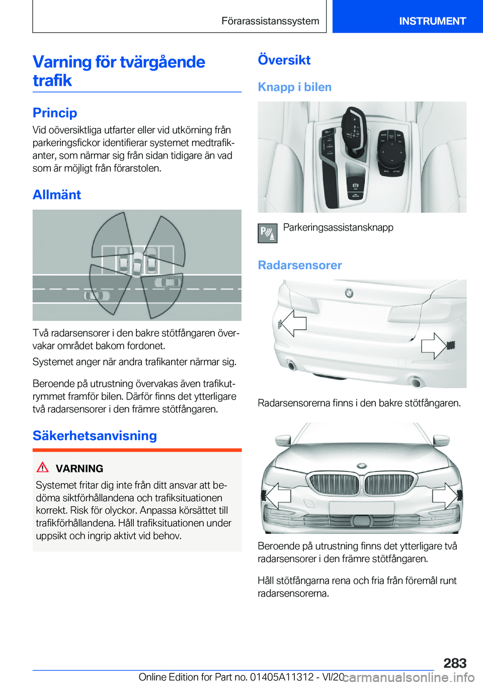BMW 5 SERIES 2021  InstruktionsbÖcker (in Swedish) �V�a�r�n�i�n�g��f�