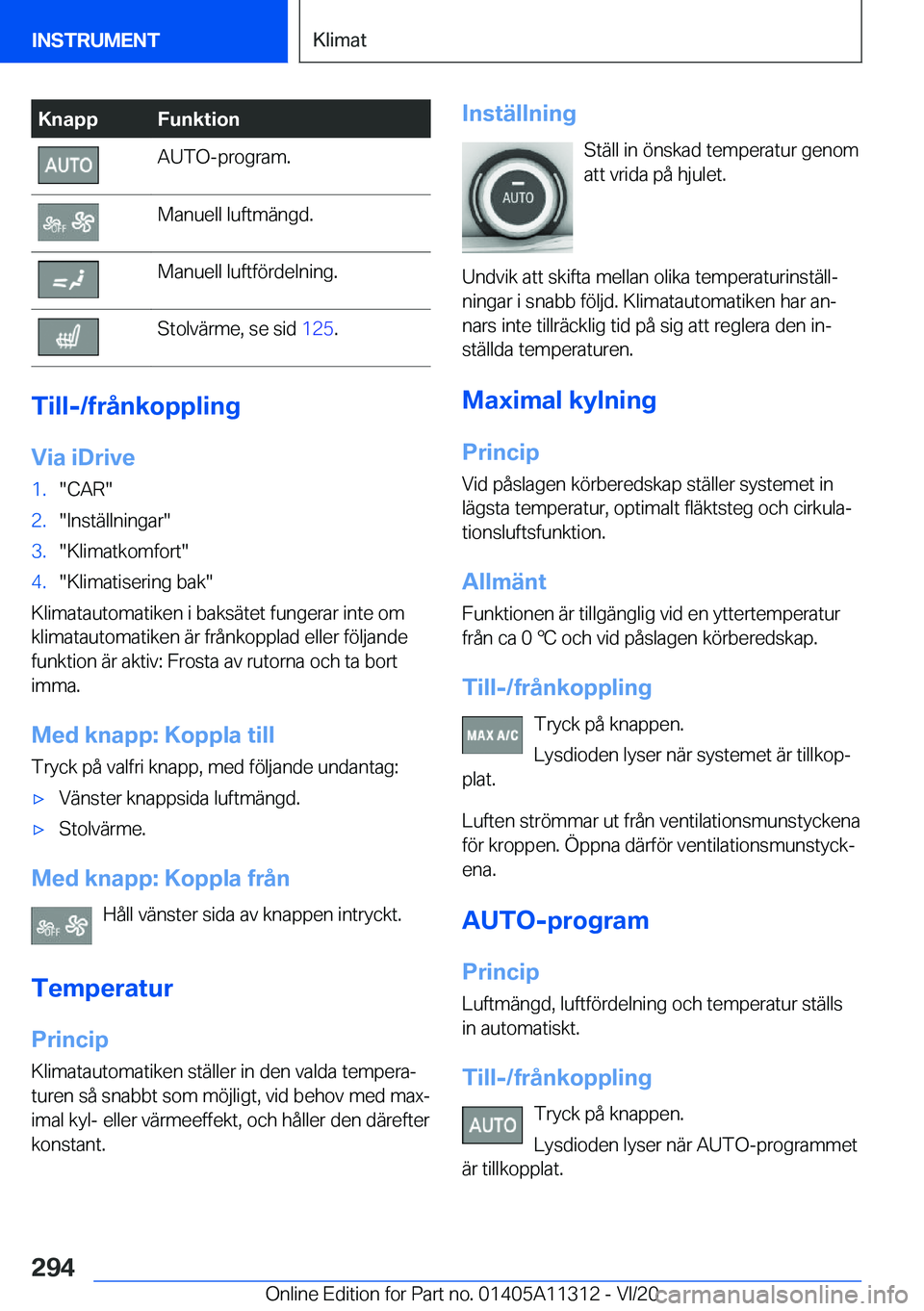 BMW 5 SERIES 2021  InstruktionsbÖcker (in Swedish) �K�n�a�p�p�F�u�n�k�t�i�o�n�A�U�T�O�-�p�r�o�g�r�a�m�.�M�a�n�u�e�l�l��l�u�f�t�m�ä�n�g�d�.�M�a�n�u�e�l�l��l�u�f�t�f�