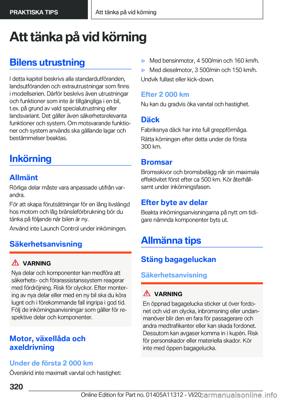 BMW 5 SERIES 2021  InstruktionsbÖcker (in Swedish) �A�t�t��t�ä�n�k�a��p�å��v�i�d��k�
