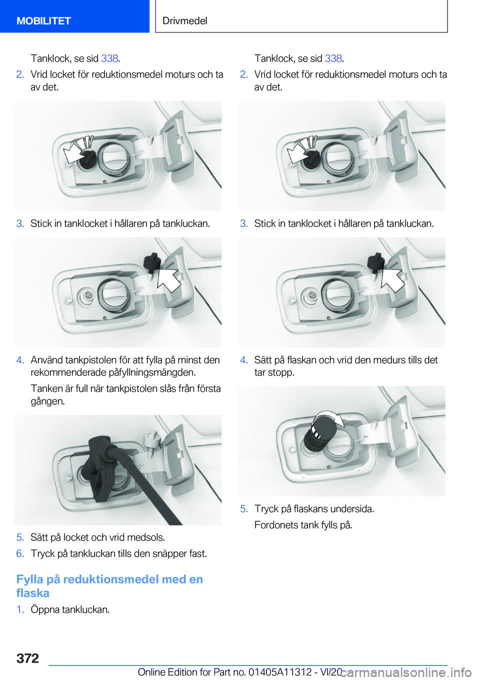 BMW 5 SERIES 2021  InstruktionsbÖcker (in Swedish) �T�a�n�k�l�o�c�k�,��s�e��s�i�d��3�3�8�.�2�.�V�r�i�d��l�o�c�k�e�t��f�