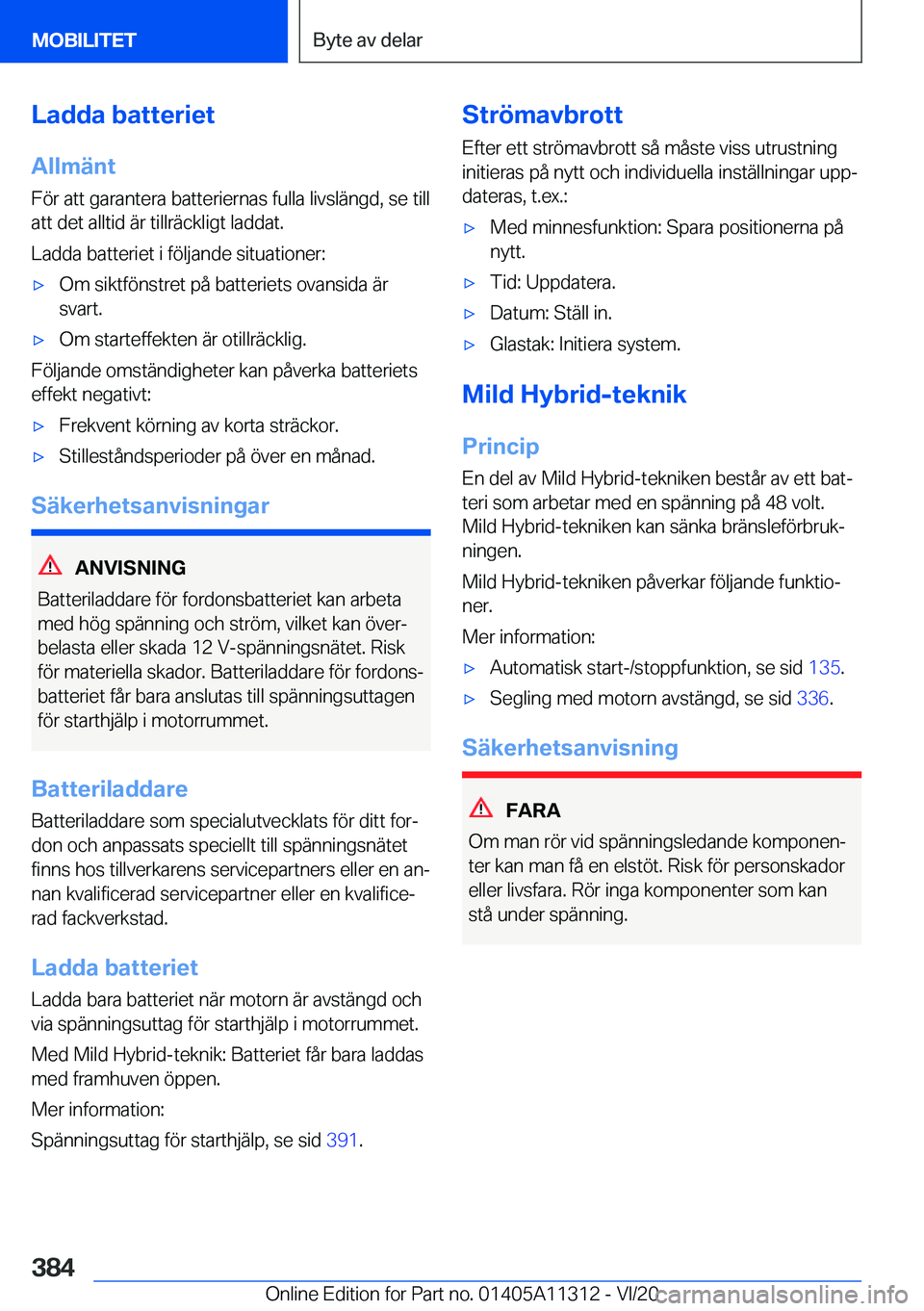 BMW 5 SERIES 2021  InstruktionsbÖcker (in Swedish) �L�a�d�d�a��b�a�t�t�e�r�i�e�t
�A�l�l�m�ä�n�t �F�