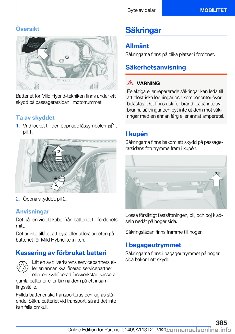 BMW 5 SERIES 2021  InstruktionsbÖcker (in Swedish) �