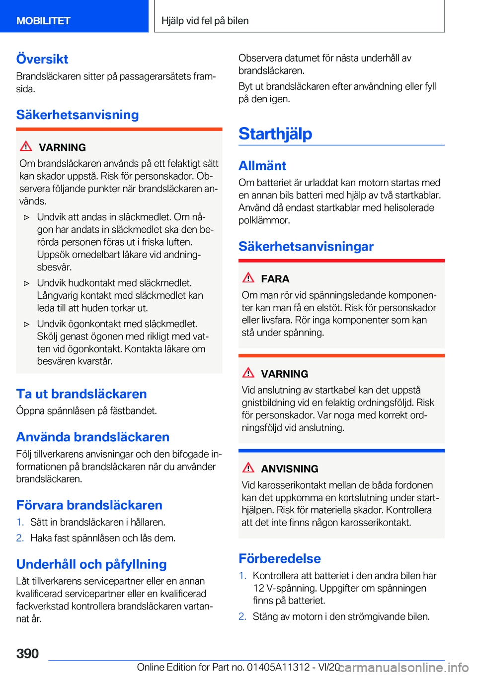 BMW 5 SERIES 2021  InstruktionsbÖcker (in Swedish) �