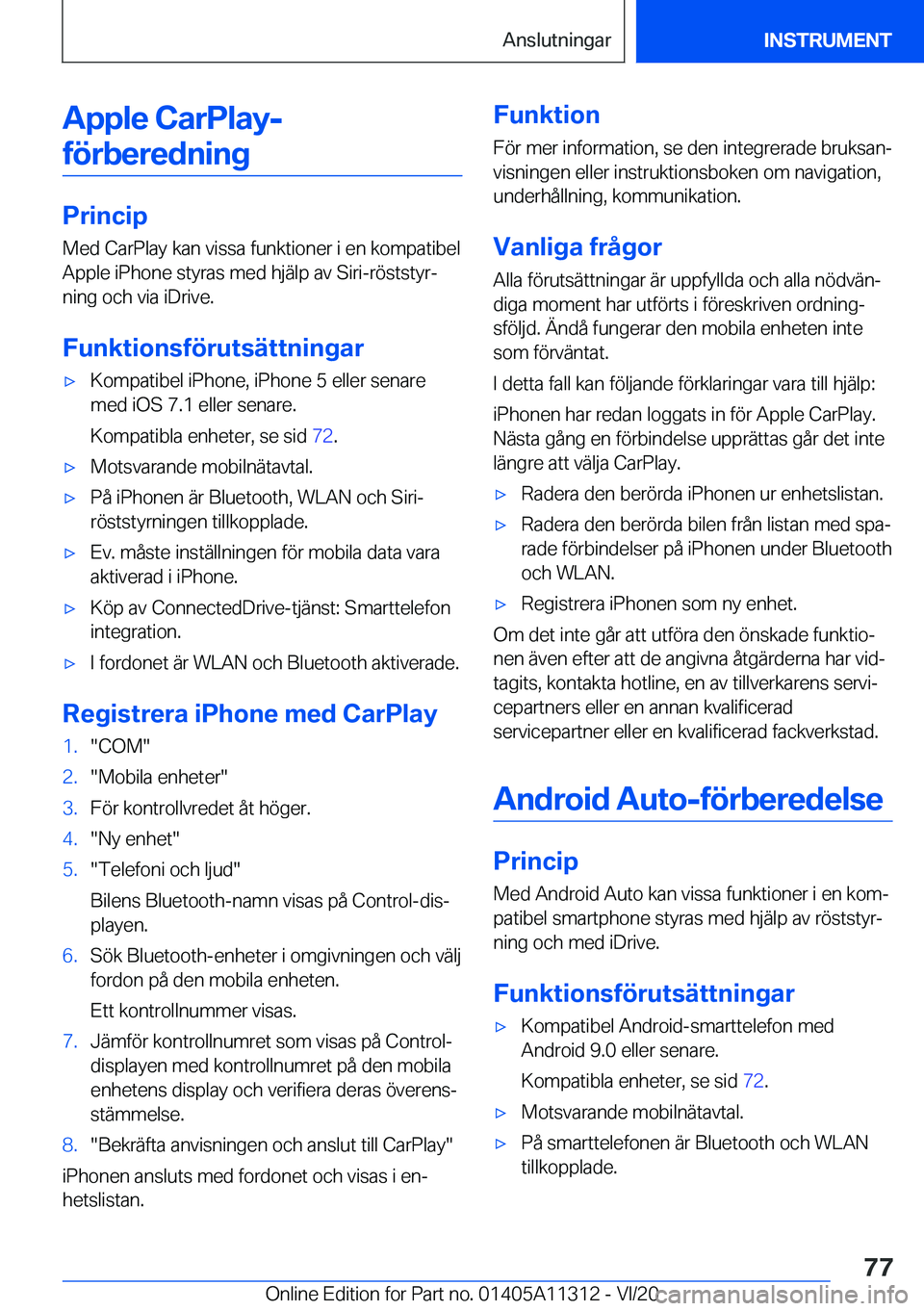 BMW 5 SERIES 2021  InstruktionsbÖcker (in Swedish) �A�p�p�l�e��C�a�r�P�l�a�y�-�f�