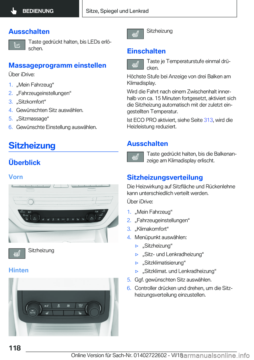 BMW 5 SERIES 2019  Betriebsanleitungen (in German) �A�u�s�s�c�h�a�l�t�e�n�T�a�s�t�e��g�e�d�r�