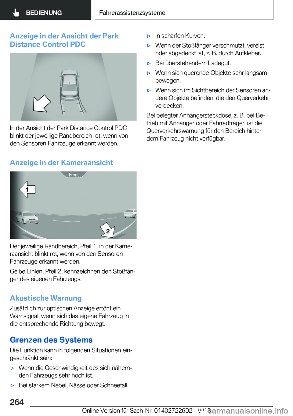 BMW 5 SERIES 2019  Betriebsanleitungen (in German) �A�n�z�e�i�g�e��i�n��d�e�r��A�n�s�i�c�h�t��d�e�r��P�a�r�k
�D�i�s�t�a�n�c�e��C�o�n�t�r�o�l��P�D�C
�I�n��d�e�r��A�n�s�i�c�h�t��d�e�r��P�a�r�k��D�i�s�t�a�n�c�e��C�o�n�t�r�o�l��P�D�C
�b�l�i�