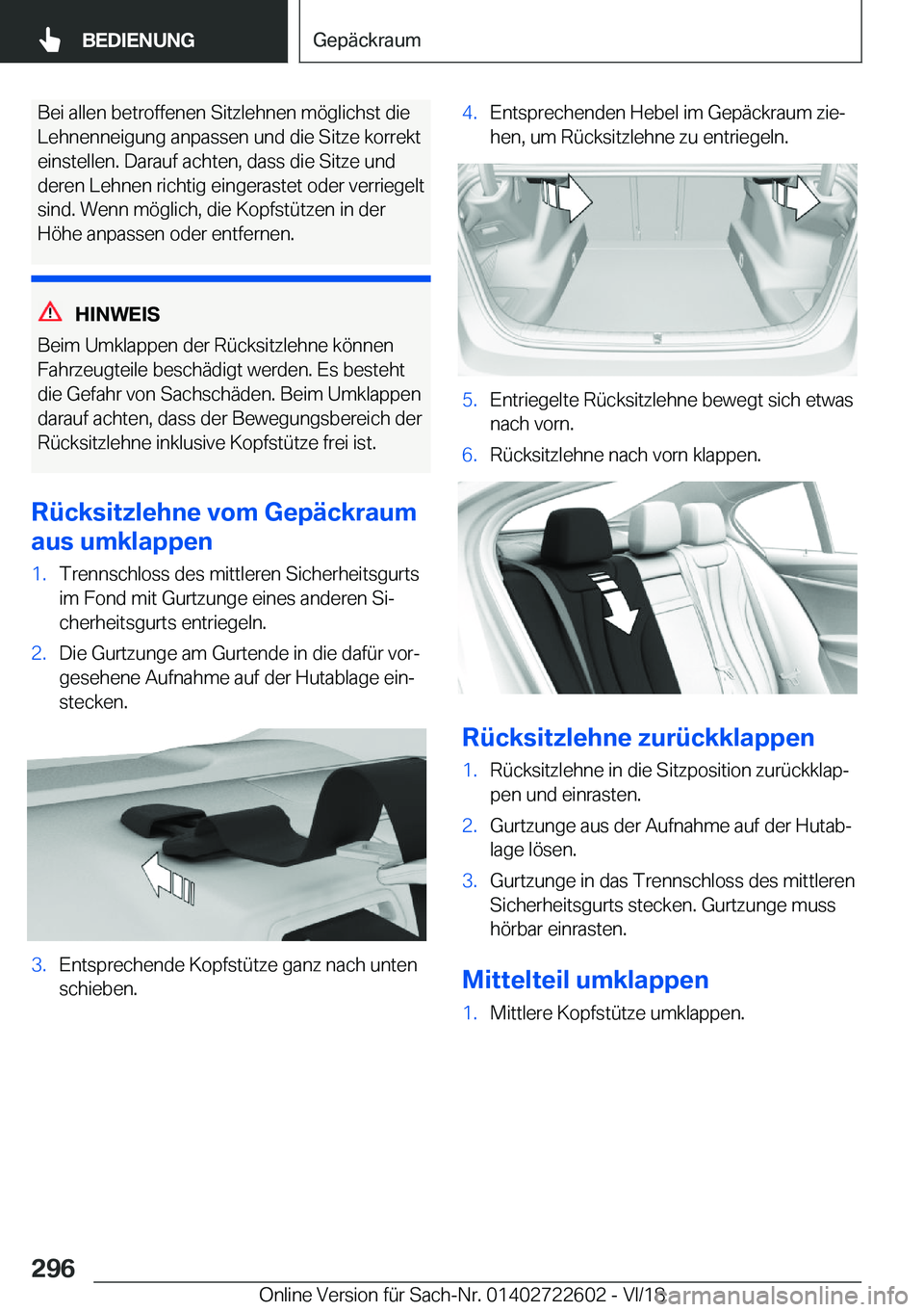 BMW 5 SERIES 2019  Betriebsanleitungen (in German) �B�e�i��a�l�l�e�n��b�e�t�r�o�f�f�e�n�e�n��S�i�t�z�l�e�h�n�e�n��m�