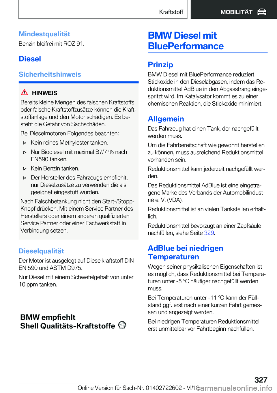 BMW 5 SERIES 2019  Betriebsanleitungen (in German) �M�i�n�d�e�s�t�q�u�a�l�i�t�