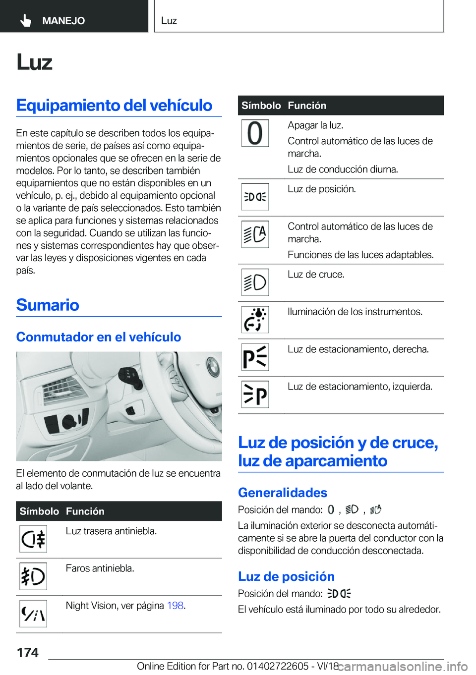 BMW 5 SERIES 2019  Manuales de Empleo (in Spanish) �L�u�z�E�q�u�i�p�a�m�i�e�n�t�o��d�e�l��v�e�h�