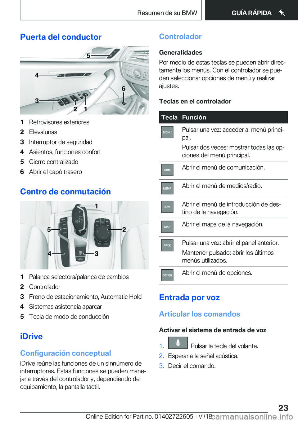 BMW 5 SERIES 2019  Manuales de Empleo (in Spanish) �P�u�e�r�t�a��d�e�l��c�o�n�d�u�c�t�o�r�1�R�e�t�r�o�v�i�s�o�r�e�s��e�x�t�e�r�i�o�r�e�s�2�E�l�e�v�a�l�u�n�a�s�3�I�n�t�e�r�r�u�p�t�o�r��d�e��s�e�g�u�r�i�d�a�d�4�A�s�i�e�n�t�o�s�,��f�u�n�c�i�o�n�e�s