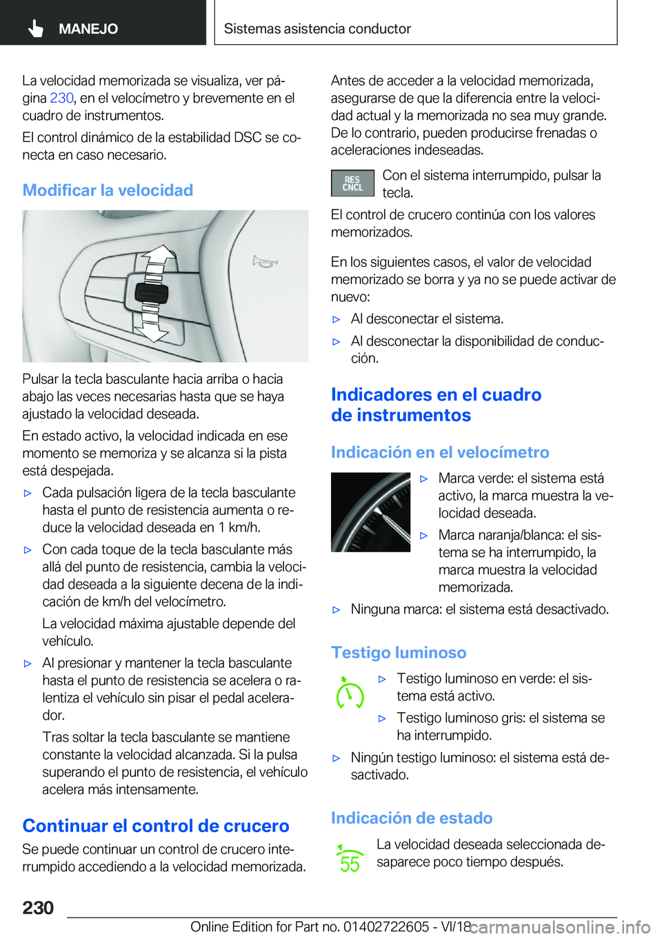BMW 5 SERIES 2019  Manuales de Empleo (in Spanish) �L�a��v�e�l�o�c�i�d�a�d��m�e�m�o�r�i�z�a�d�a��s�e��v�i�s�u�a�l�i�z�a�,��v�e�r��p�