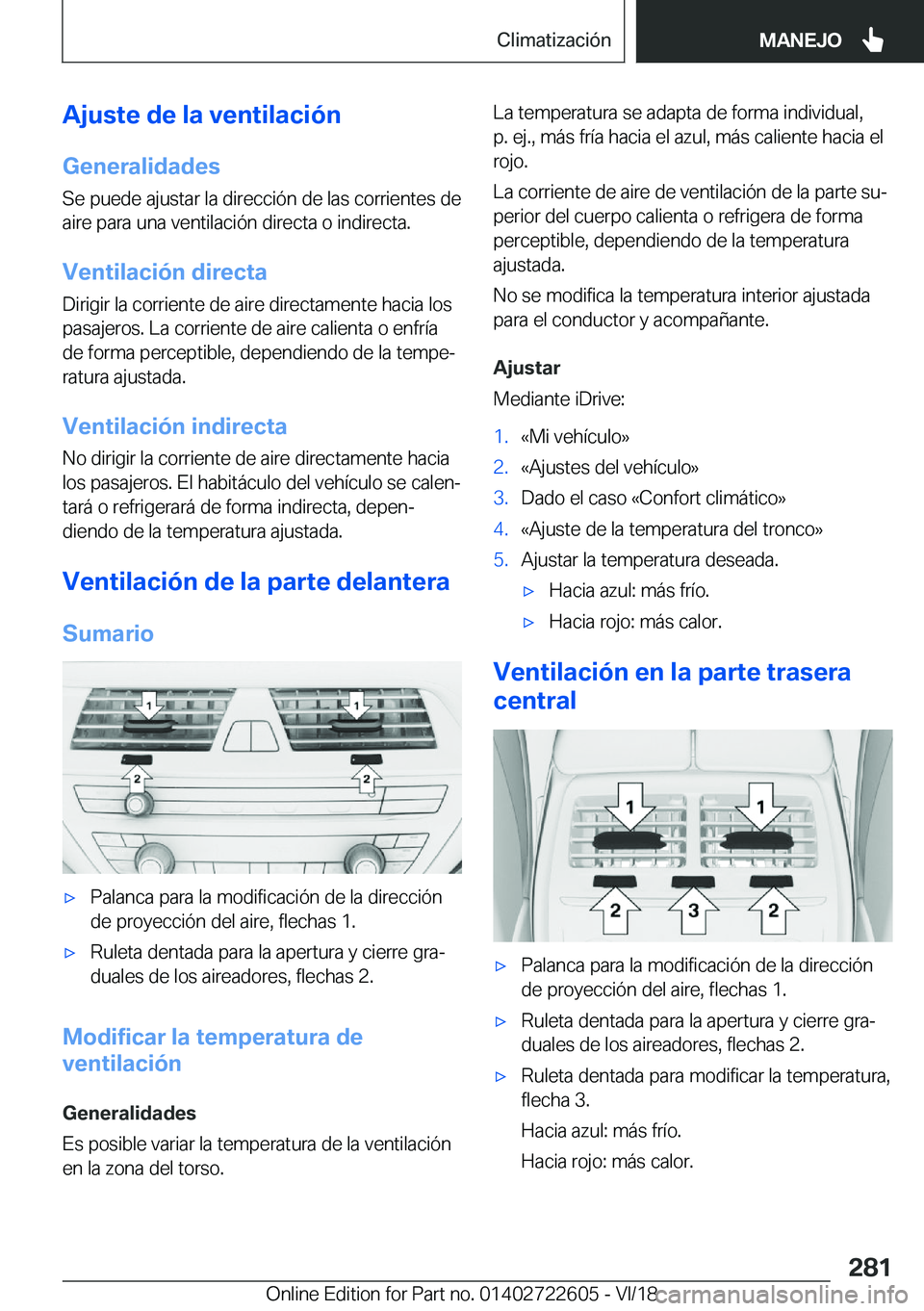 BMW 5 SERIES 2019  Manuales de Empleo (in Spanish) �A�j�u�s�t�e��d�e��l�a��v�e�n�t�i�l�a�c�i�