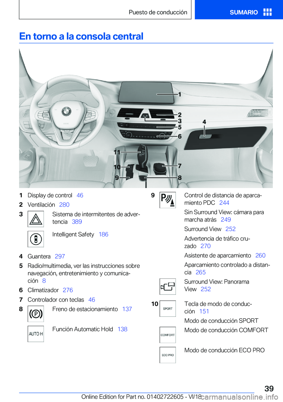 BMW 5 SERIES 2019  Manuales de Empleo (in Spanish) �E�n��t�o�r�n�o��a��l�a��c�o�n�s�o�l�a��c�e�n�t�r�a�l�1�D�i�s�p�l�a�y��d�e��c�o�n�t�r�o�l\_�4�6�2�V�e�n�t�i�l�a�c�i�