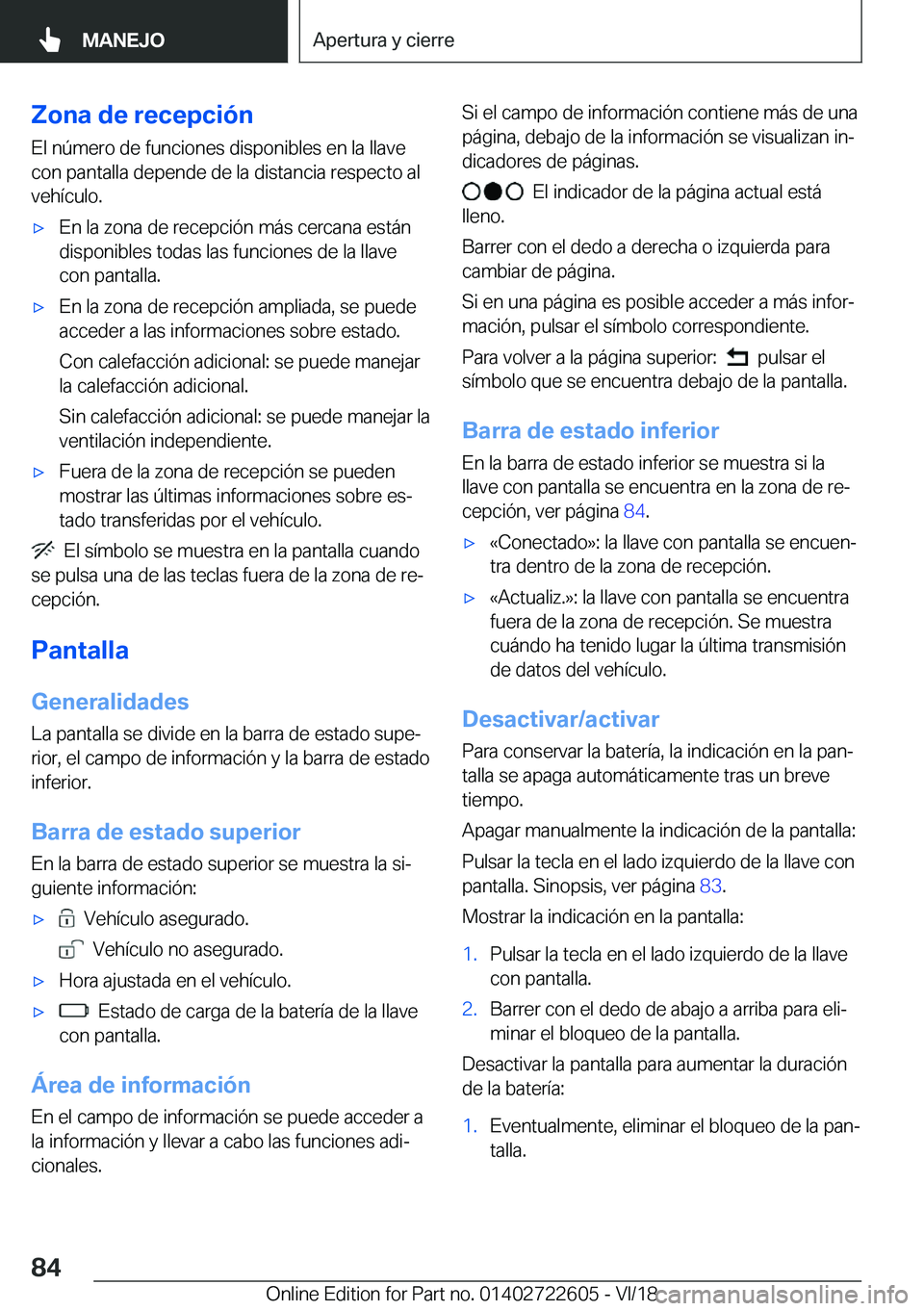 BMW 5 SERIES 2019  Manuales de Empleo (in Spanish) �Z�o�n�a��d�e��r�e�c�e�p�c�i�