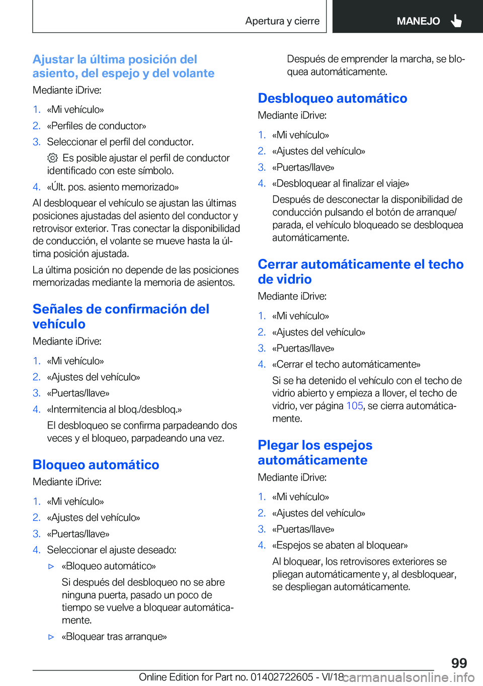 BMW 5 SERIES 2019  Manuales de Empleo (in Spanish) �A�j�u�s�t�a�r��l�a��