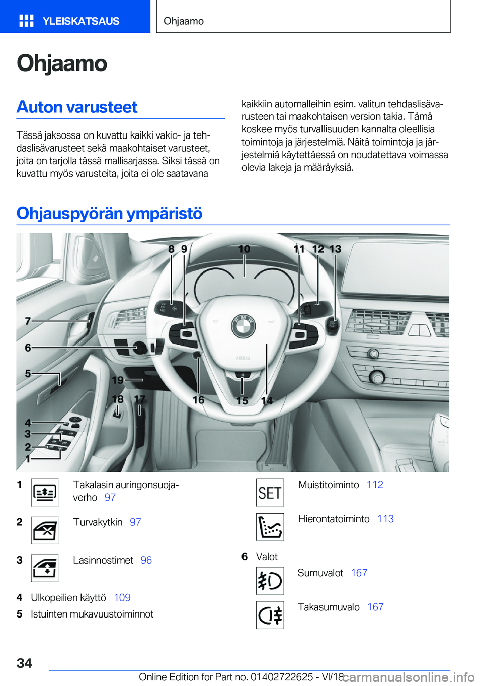 BMW 5 SERIES 2019  Omistajan Käsikirja (in Finnish) �O�h�j�a�a�m�o�A�u�t�o�n��v�a�r�u�s�t�e�e�t
�T�
