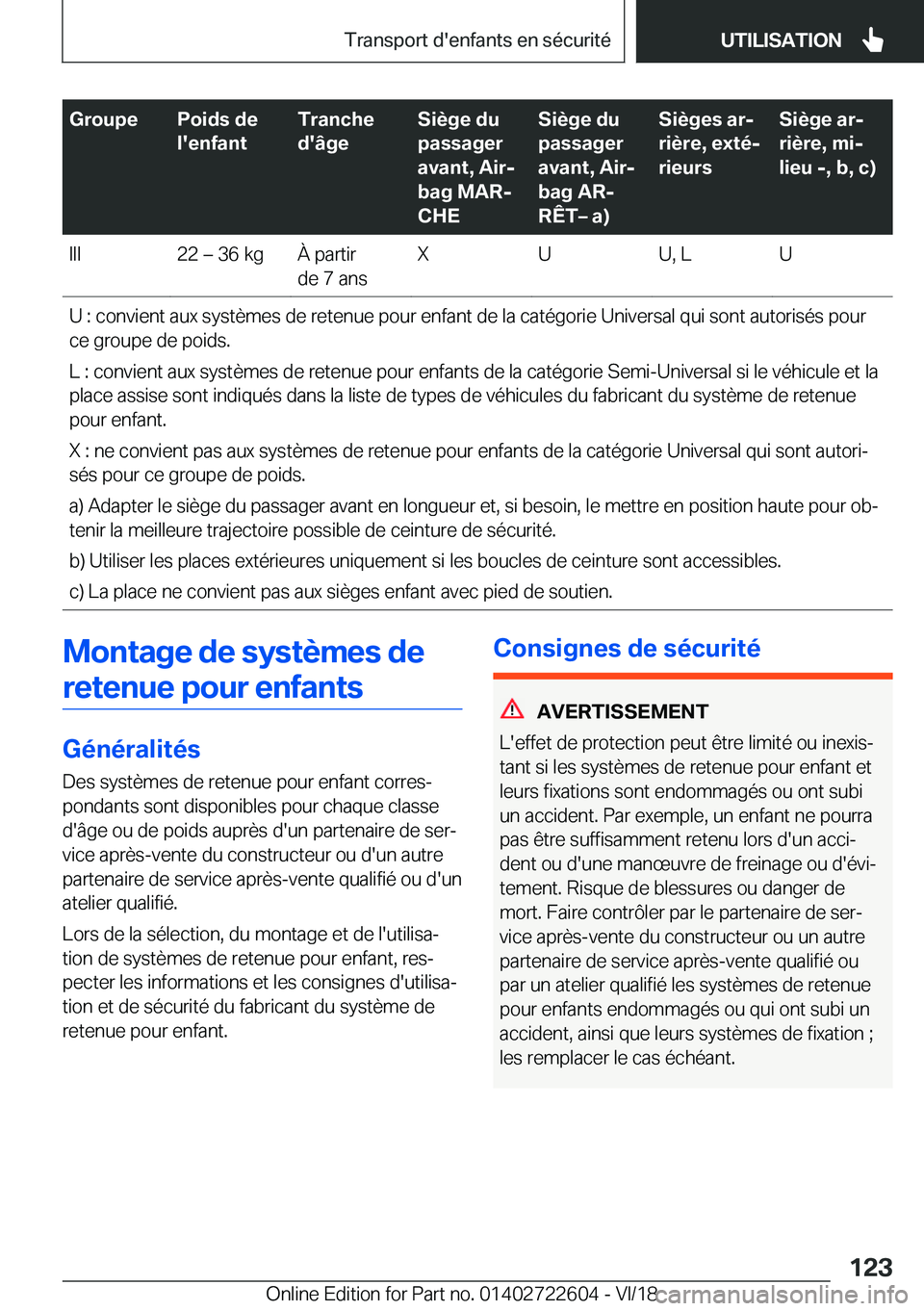 BMW 5 SERIES 2019  Notices Demploi (in French) �G�r�o�u�p�e�P�o�i�d�s��d�e
�l�'�e�n�f�a�n�t�T�r�a�n�c�h�e
�d�'�