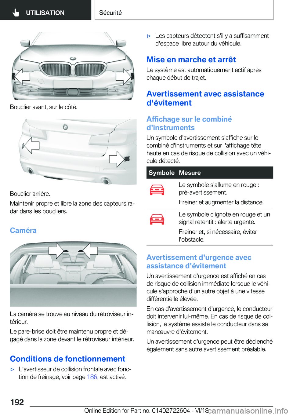 BMW 5 SERIES 2019  Notices Demploi (in French) �B�o�u�c�l�i�e�r��a�v�a�n�t�,��s�u�r��l�e��c�