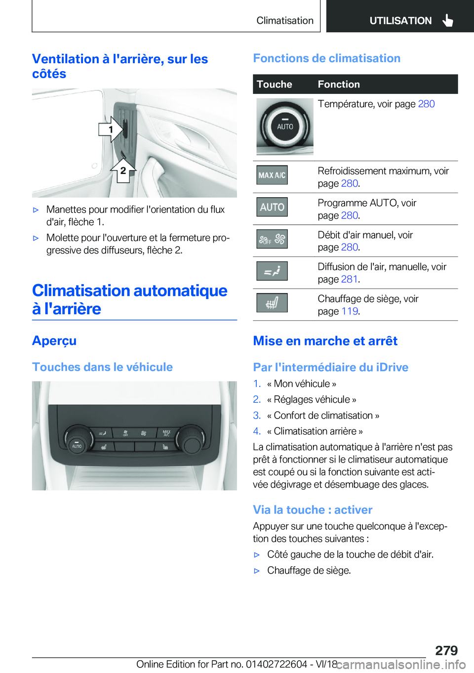 BMW 5 SERIES 2019  Notices Demploi (in French) �V�e�n�t�i�l�a�t�i�o�n��