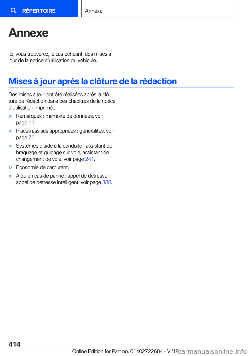 BMW 5 SERIES 2019  Notices Demploi (in French) �A�n�n�e�x�e�I�c�i�,��v�o�u�s��t�r�o�u�v�e�r�e�z�,��l�e��c�a�s��é�c�h�é�a�n�t�,��d�e�s��m�i�s�e�s��
