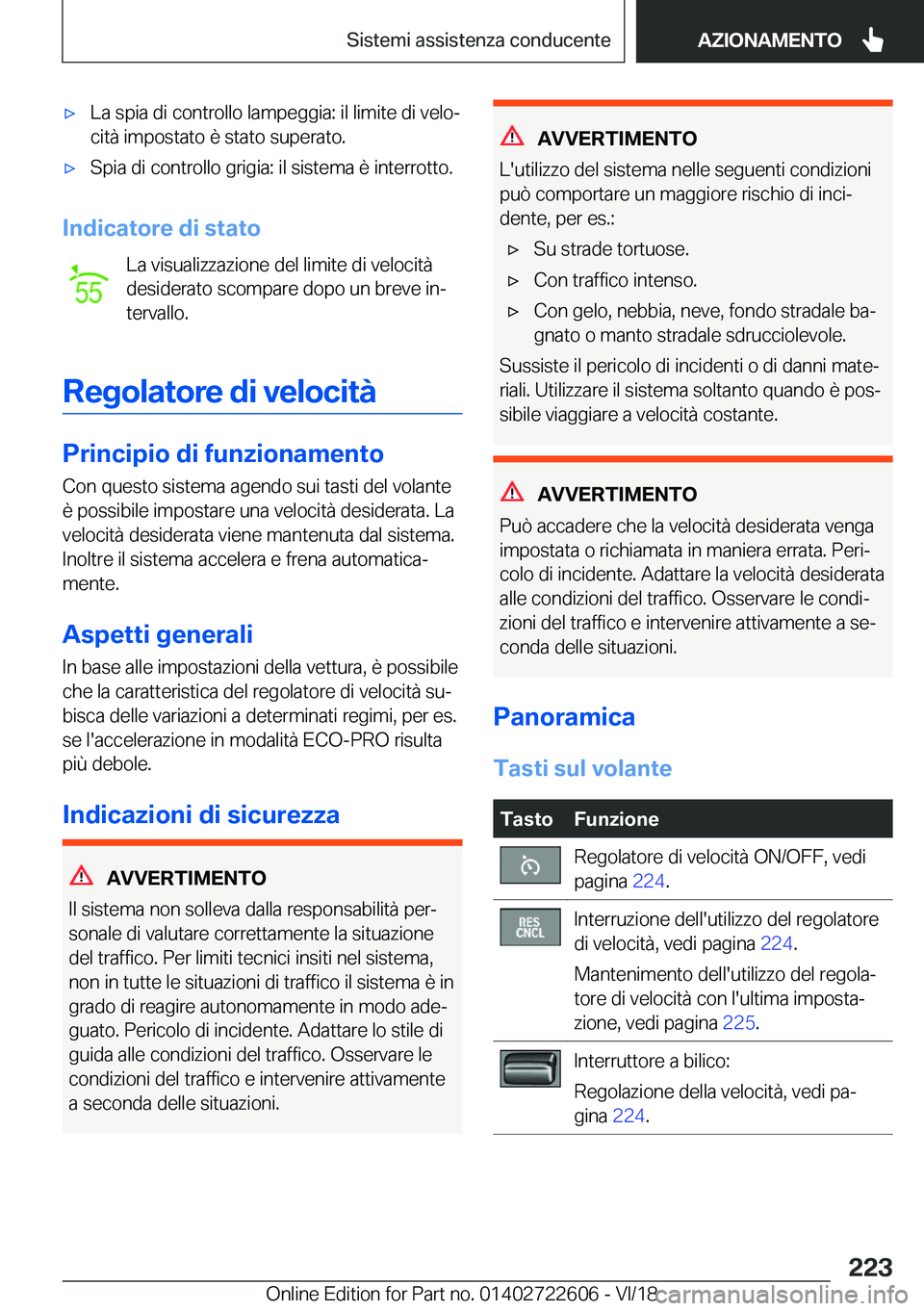 BMW 5 SERIES 2019  Libretti Di Uso E manutenzione (in Italian) 'x�L�a��s�p�i�a��d�i��c�o�n�t�r�o�l�l�o��l�a�m�p�e�g�g�i�a�:��i�l��l�i�m�i�t�e��d�i��v�e�l�oª�c�i�t�