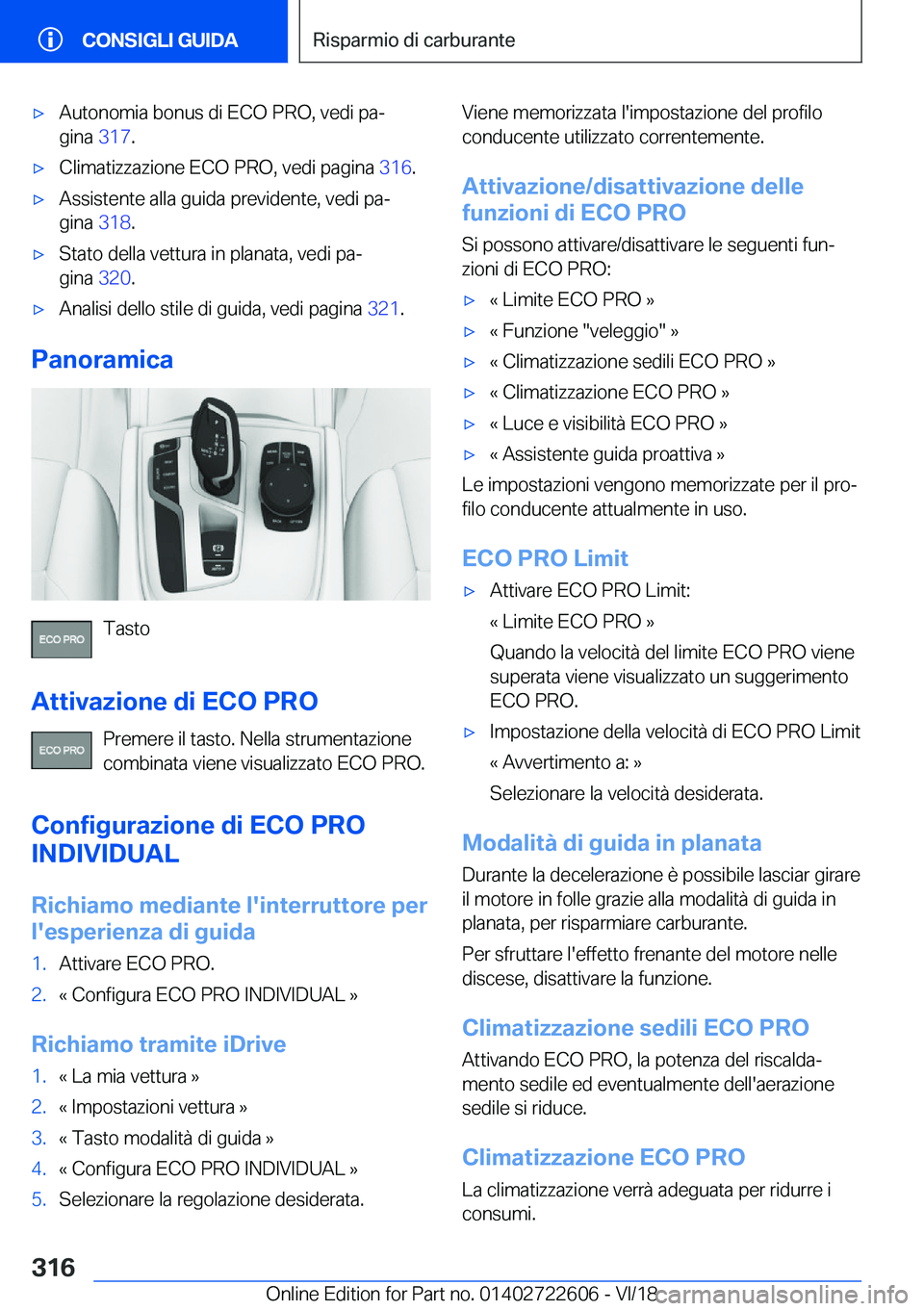 BMW 5 SERIES 2019  Libretti Di Uso E manutenzione (in Italian) 'x�A�u�t�o�n�o�m�i�a��b�o�n�u�s��d�i��E�C�O��P�R�O�,��v�e�d�i��p�aª
�g�i�n�a� �3�1�7�.'x�C�l�i�m�a�t�i�z�z�a�z�i�o�n�e��E�C�O��P�R�O�,��v�e�d�i��p�a�g�i�n�a� �3�1�6�.'x�A�s�s