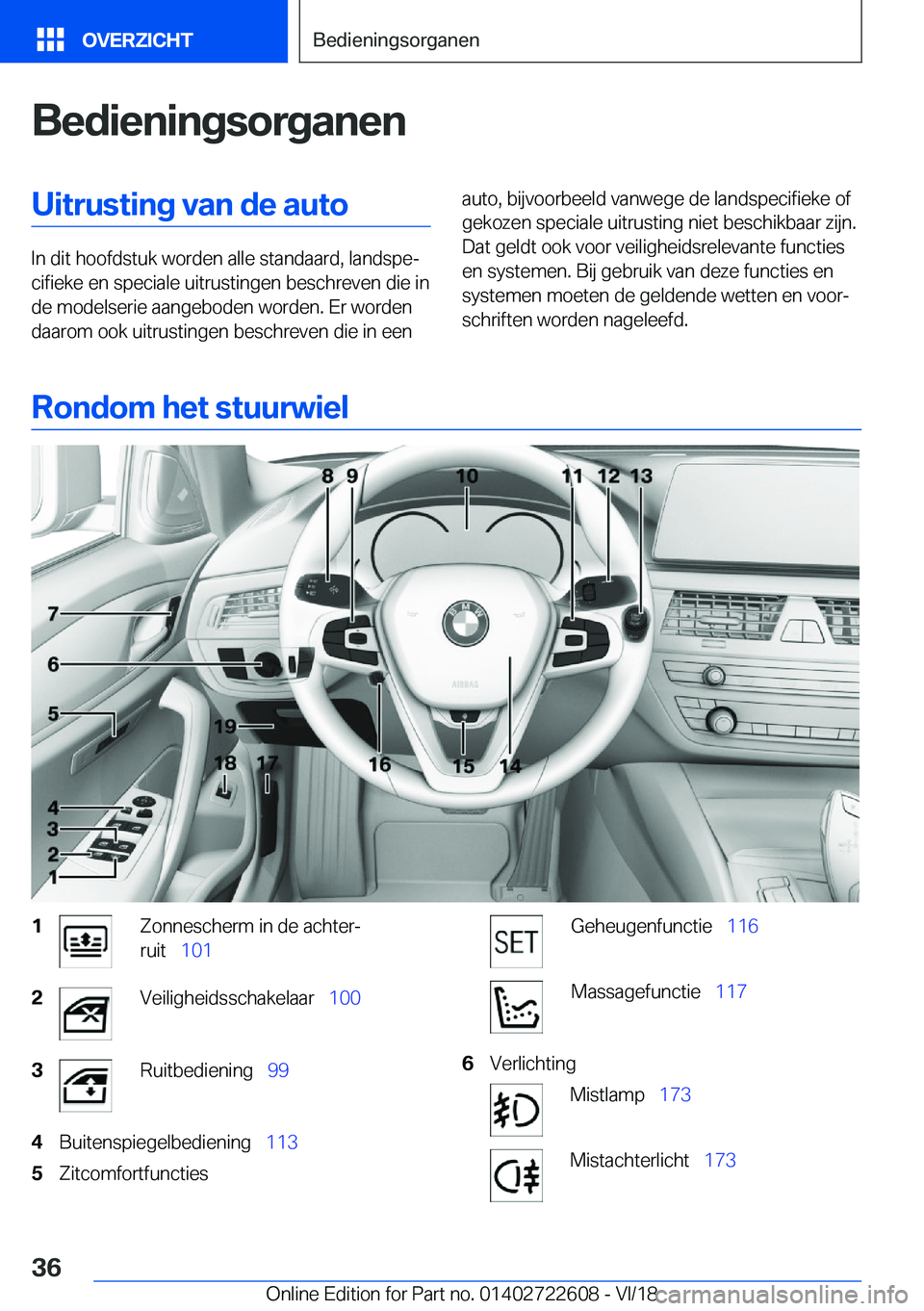 BMW 5 SERIES 2019  Instructieboekjes (in Dutch) �B�e�d�i�e�n�i�n�g�s�o�r�g�a�n�e�n�U�i�t�r�u�s�t�i�n�g��v�a�n��d�e��a�u�t�o
�I�n��d�i�t��h�o�o�f�d�s�t�u�k��w�o�r�d�e�n��a�l�l�e��s�t�a�n�d�a�a�r�d�,��l�a�n�d�s�p�ej�c�i�f�i�e�k�e��e�n��s�