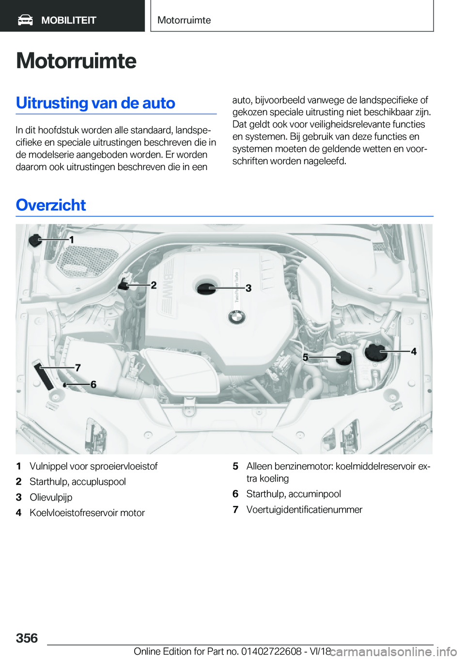 BMW 5 SERIES 2019  Instructieboekjes (in Dutch) �M�o�t�o�r�r�u�i�m�t�e�U�i�t�r�u�s�t�i�n�g��v�a�n��d�e��a�u�t�o
�I�n��d�i�t��h�o�o�f�d�s�t�u�k��w�o�r�d�e�n��a�l�l�e��s�t�a�n�d�a�a�r�d�,��l�a�n�d�s�p�ej�c�i�f�i�e�k�e��e�n��s�p�e�c�i�a�l�