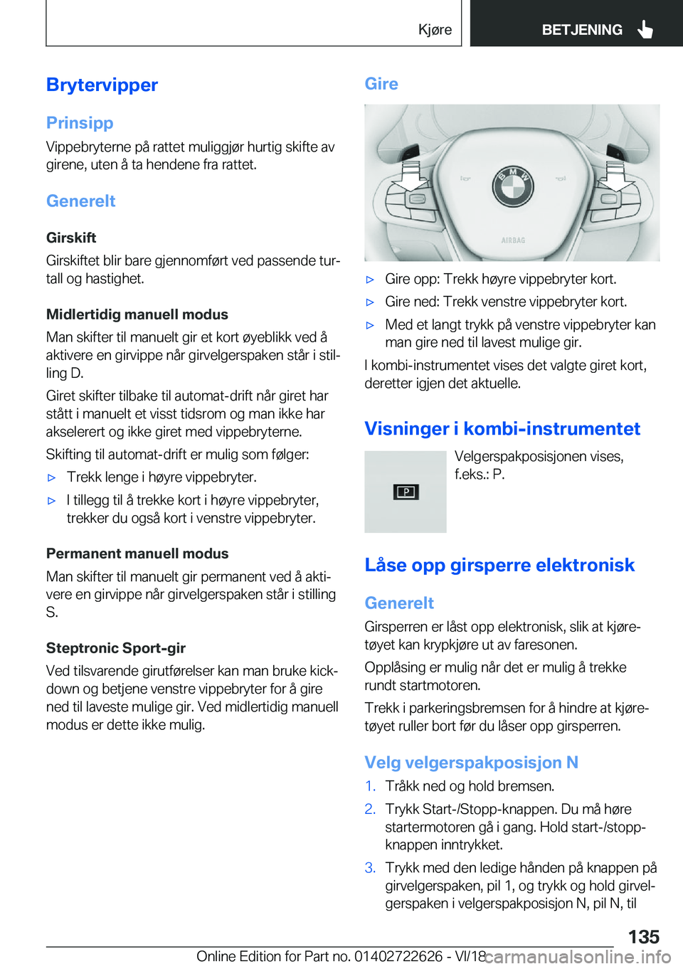 BMW 5 SERIES 2019  InstruksjonsbØker (in Norwegian) �B�r�y�t�e�r�v�i�p�p�e�r
�P�r�i�n�s�i�p�p �V�i�p�p�e�b�r�y�t�e�r�n�e��p�å��r�a�t�t�e�t��m�u�l�i�g�g�j�