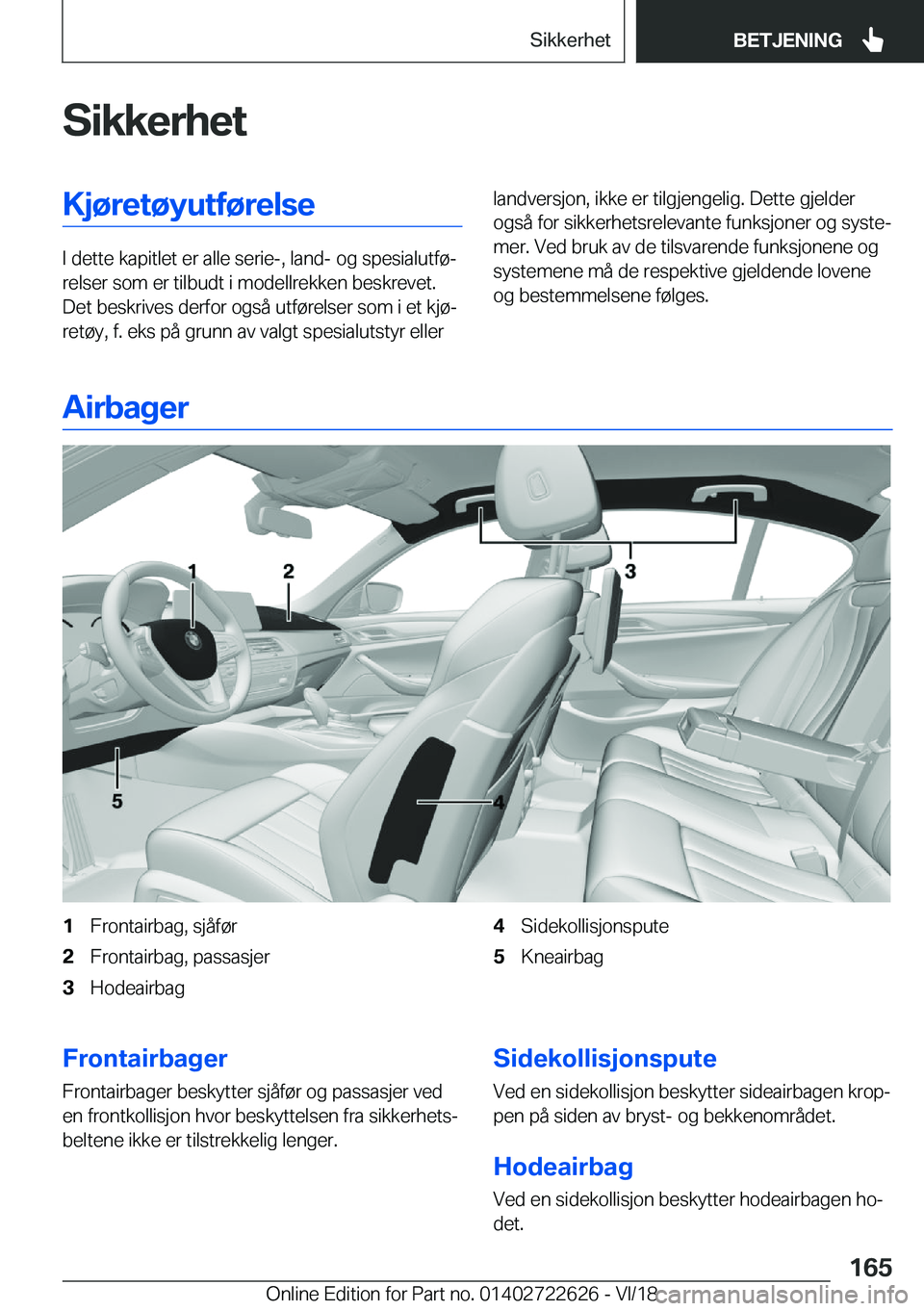BMW 5 SERIES 2019  InstruksjonsbØker (in Norwegian) �S�i�k�k�e�r�h�e�t�K�j�