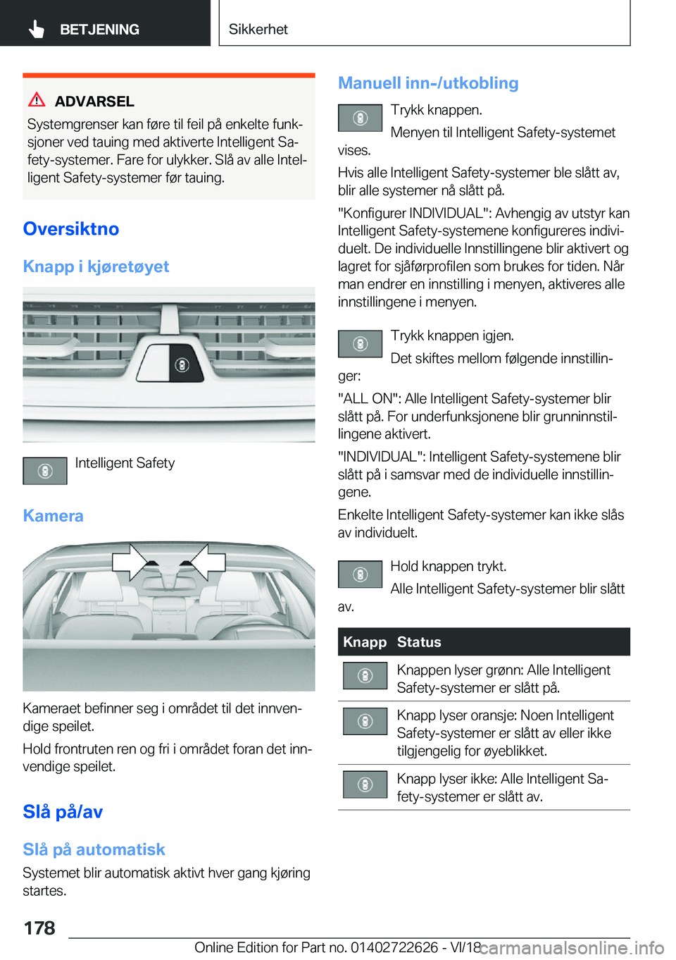 BMW 5 SERIES 2019  InstruksjonsbØker (in Norwegian) �A�D�V�A�R�S�E�L
�S�y�s�t�e�m�g�r�e�n�s�e�r��k�a�n��f�