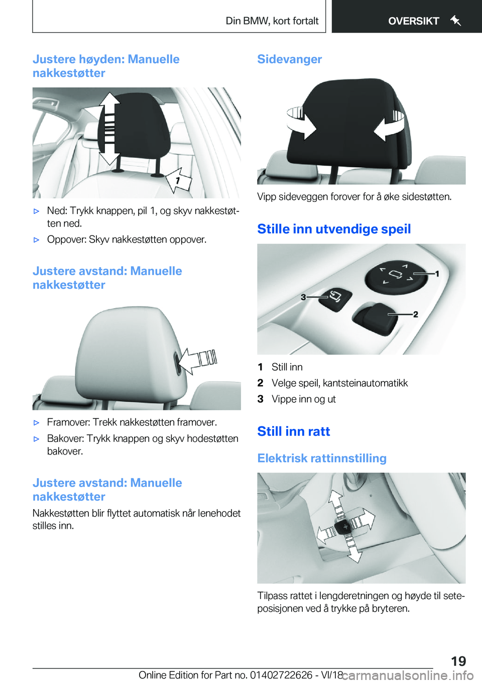 BMW 5 SERIES 2019  InstruksjonsbØker (in Norwegian) �J�u�s�t�e�r�e��h�