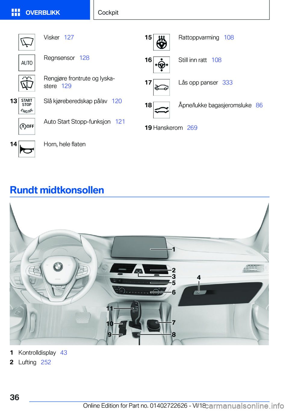 BMW 5 SERIES 2019  InstruksjonsbØker (in Norwegian) �V�i�s�k�e�r\_�1�2�7�R�e�g�n�s�e�n�s�o�r\_ �1�2�8�R�e�n�g�j�
