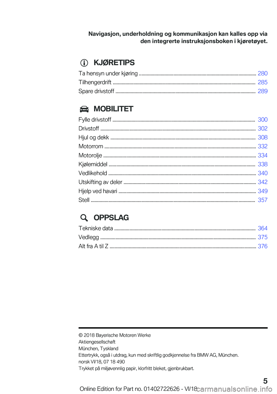 BMW 5 SERIES 2019  InstruksjonsbØker (in Norwegian) �K�J�