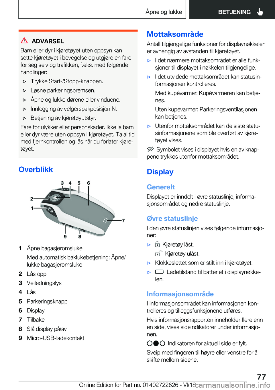 BMW 5 SERIES 2019  InstruksjonsbØker (in Norwegian) �A�D�V�A�R�S�E�L
�B�a�r�n��e�l�l�e�r��d�y�r��i��k�j�