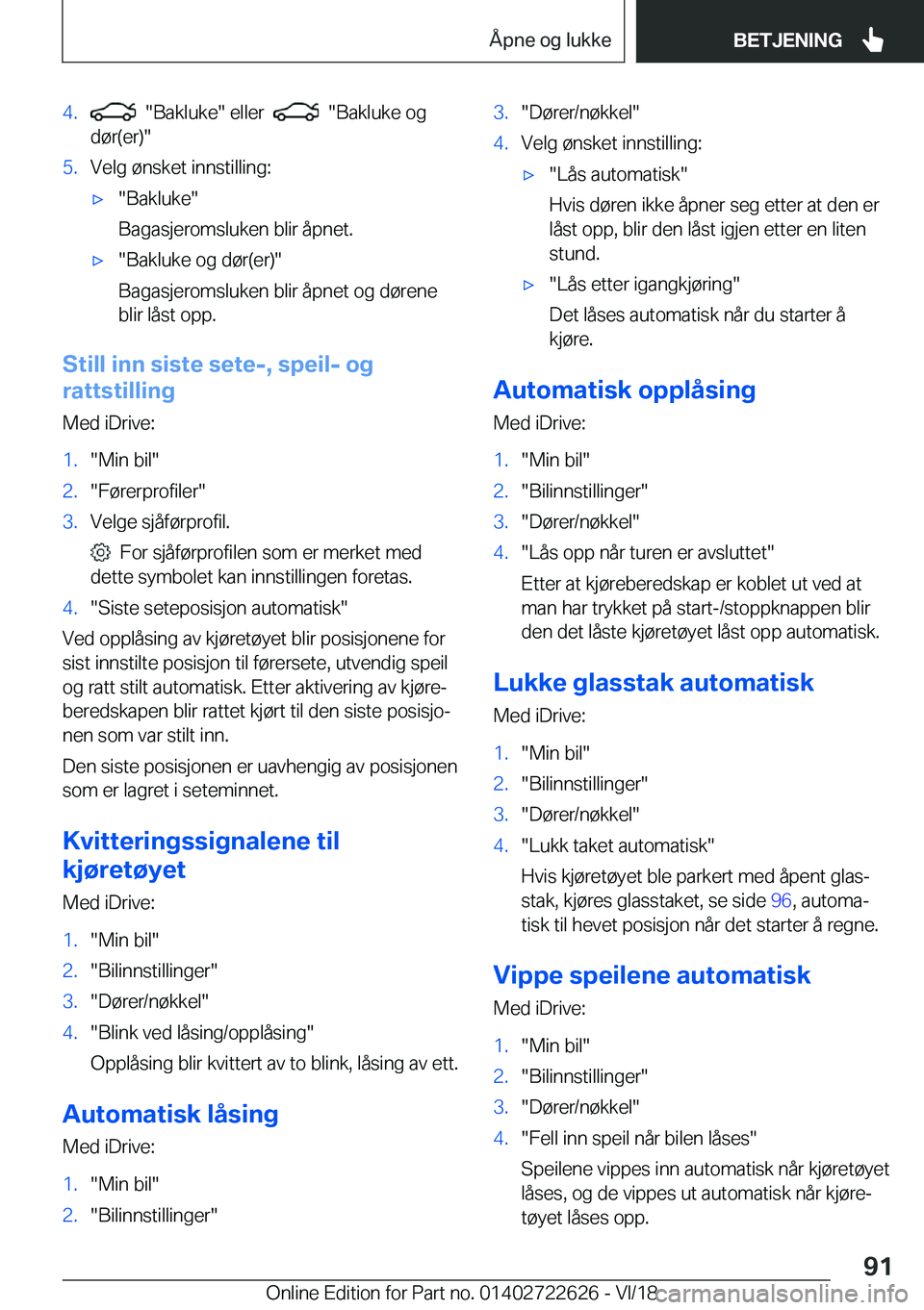 BMW 5 SERIES 2019  InstruksjonsbØker (in Norwegian) �4�.����B�a�k�l�u�k�e���e�l�l�e�r������B�a�k�l�u�k�e��o�g
�d�