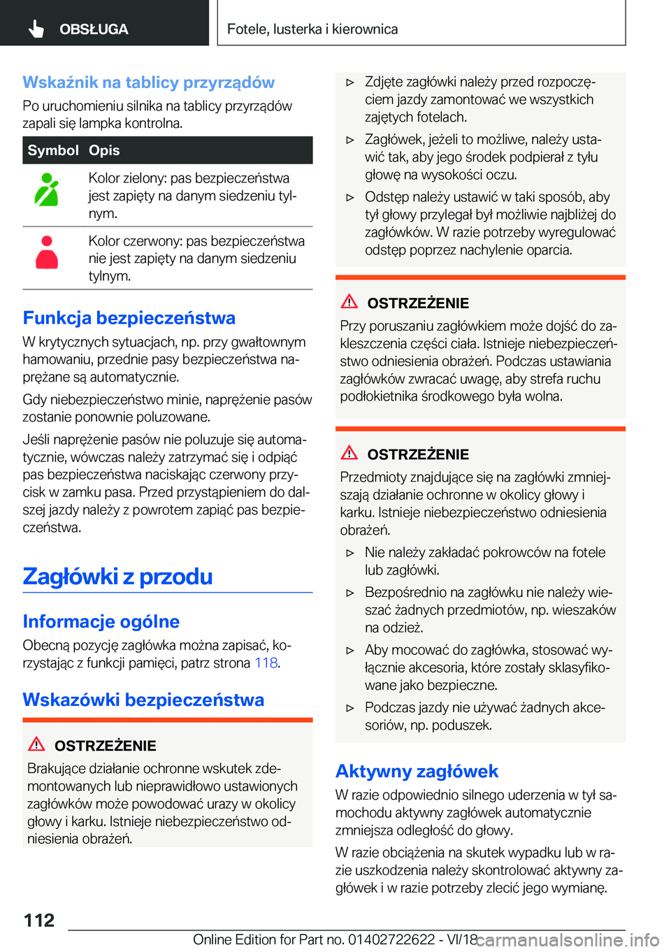 BMW 5 SERIES 2019  Instrukcja obsługi (in Polish) �W�s�k�a7�n�i�k��n�a��t�a�b�l�i�c�y��p�r�z�y�r�z�ą�d�