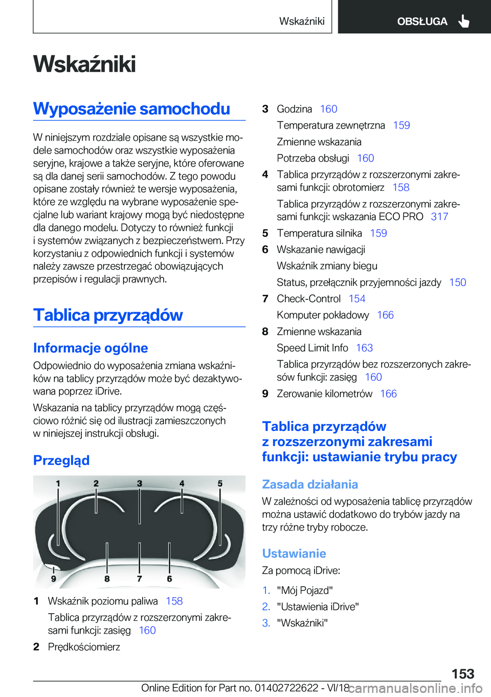 BMW 5 SERIES 2019  Instrukcja obsługi (in Polish) �W�s�k�a7�n�i�k�i�W�y�p�o�s�a9�e�n�i�e��s�a�m�o�c�h�o�d�u
�W��n�i�n�i�e�j�s�z�y�m��r�o�z�d�z�i�a�l�e��o�p�i�s�a�n�e��s�