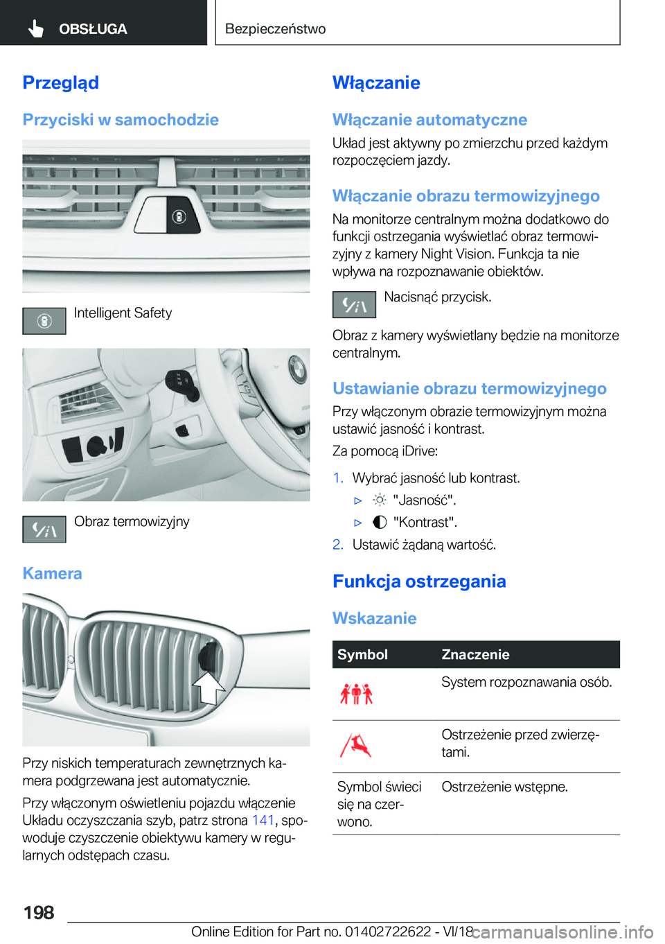 BMW 5 SERIES 2019  Instrukcja obsługi (in Polish) �P�r�z�e�g�l�ą�d�P�r�z�y�c�i�s�k�i��w��s�a�m�o�c�h�o�d�z�i�e
�I�n�t�e�l�l�i�g�e�n�t��S�a�f�e�t�y
�O�b�r�a�z��t�e�r�m�o�w�i�z�y�j�n�y
�K�a�m�e�r�a
�P�r�z�y��n�i�s�k�i�c�h��t�e�m�p�e�r�a�t�u�r�a�