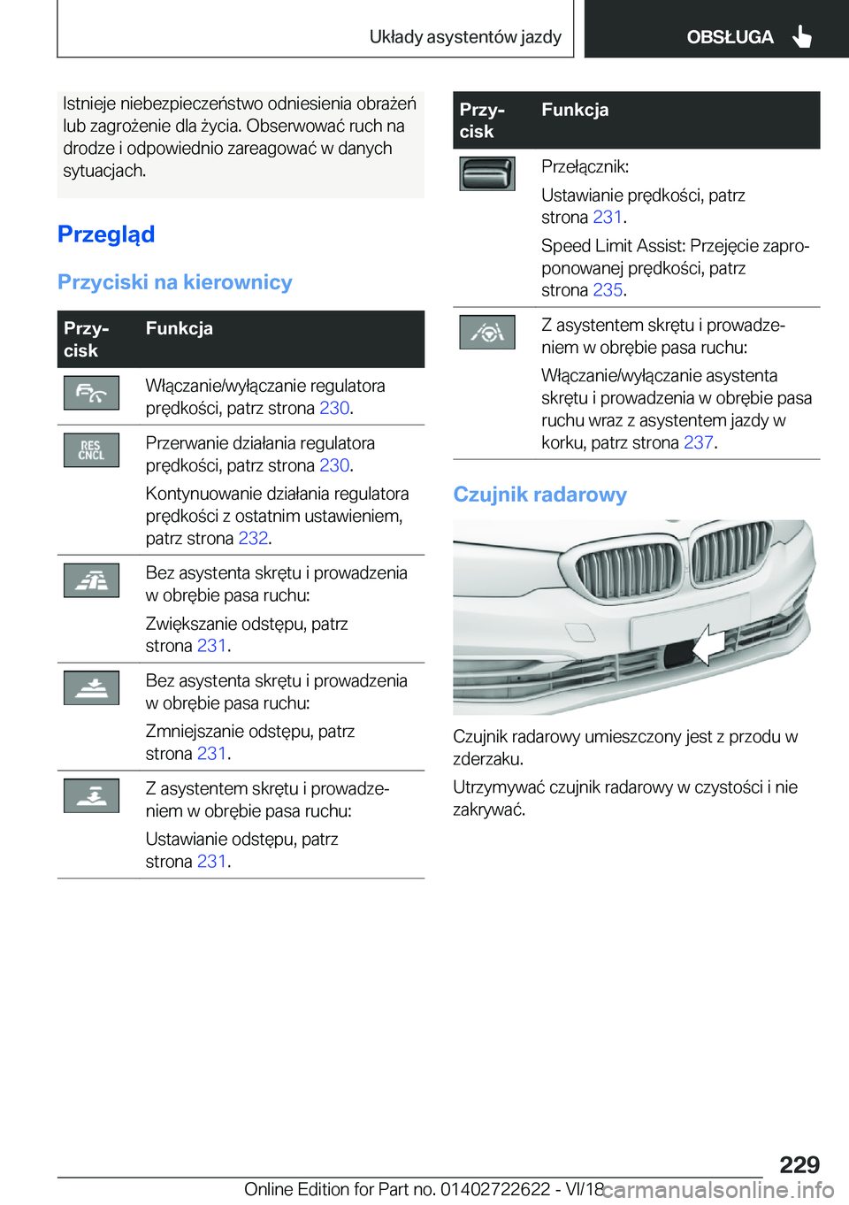 BMW 5 SERIES 2019  Instrukcja obsługi (in Polish) �I�s�t�n�i�e�j�e��n�i�e�b�e�z�p�i�e�c�z�e�