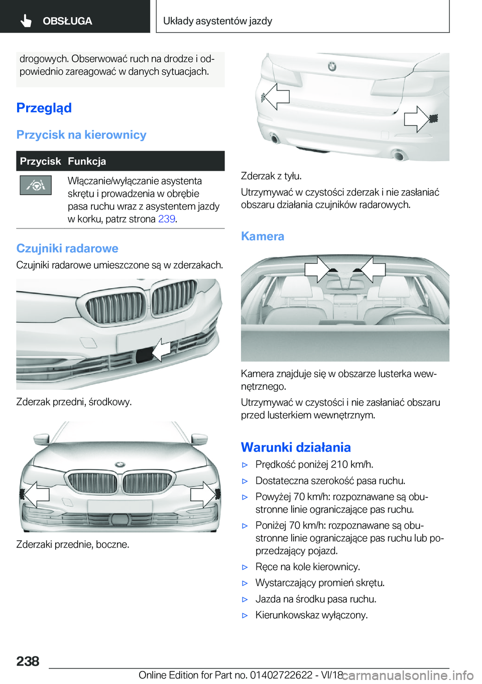 BMW 5 SERIES 2019  Instrukcja obsługi (in Polish) �d�r�o�g�o�w�y�c�h�.��O�b�s�e�r�w�o�w�a�
