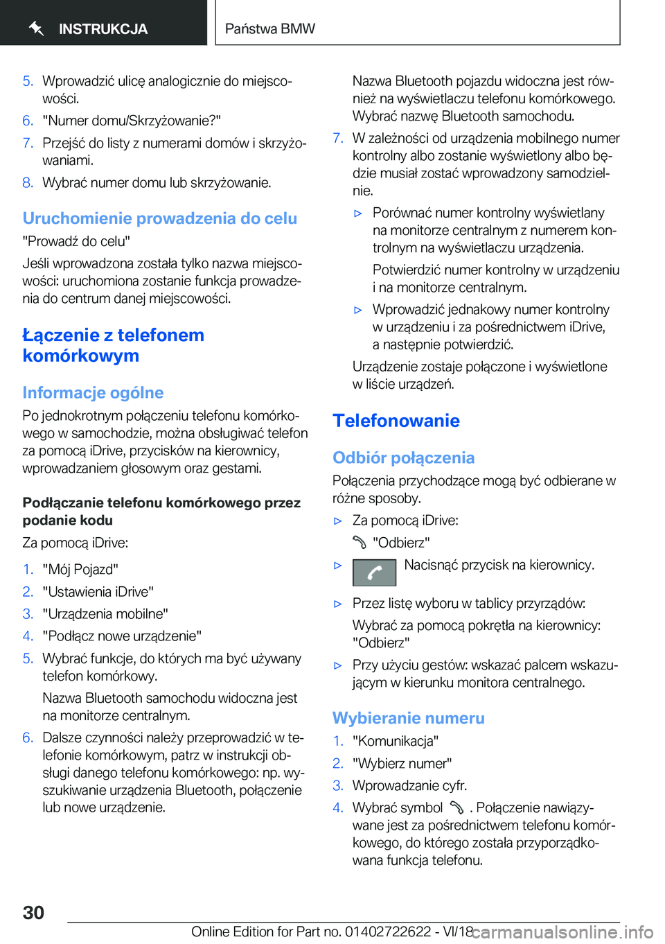 BMW 5 SERIES 2019  Instrukcja obsługi (in Polish) �5�.�W�p�r�o�w�a�d�z�i�
